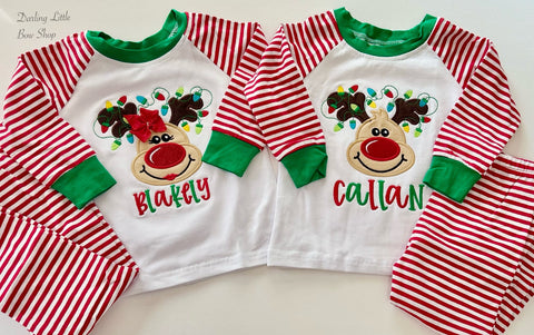 Reindeer Games Family Christmas Pajamas and Nightgowns - raglan striped style - infant to adult sizes