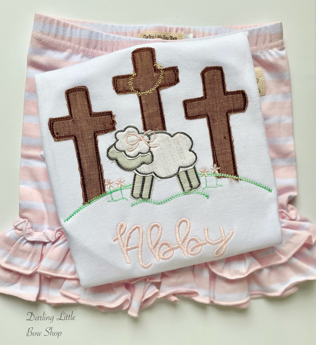 Easter Lamb Cross Shirt or Bodysuit for girls | Darling Little Bow Shop